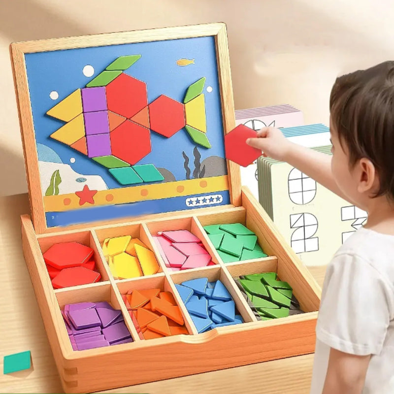 📢📢50% DE RÉDUCTION✨Jeu de puzzle magnétique en bois avec motifs